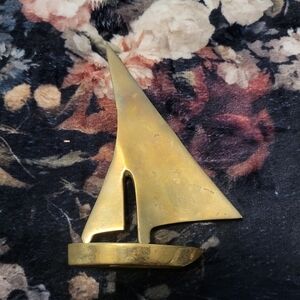 Vintage Brass Sailboat Decor Paperweight Mid Century Modern MCM